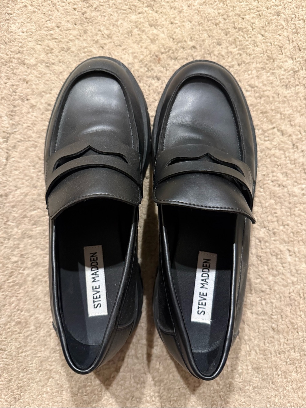 Steve Madden Black Leather Slip-On Penny Loafers